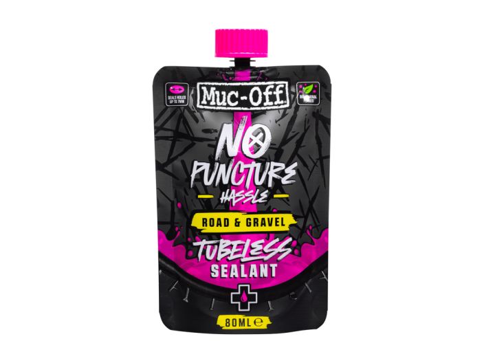 MUC-OFF Road and Gravel 80 ml Seals holes up to 7 mm, formulated with natural mineral flakes &amp; bamboo fibre particles, works