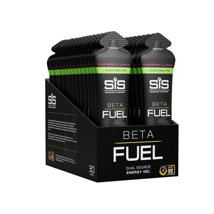Beta Fuel + Electrolyte Raspberry + Lemon energiageeli laatikko For athletes engaging in prolonged moderate to