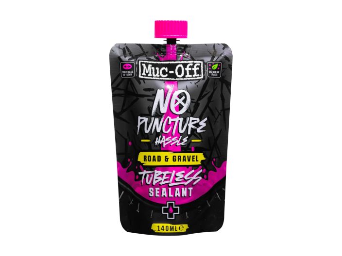 MUC-OFF Road and Gravel 140ml Seals holes up to 7 mm, formulated with natural mineral flakes &amp; bamboo fibre particles, works